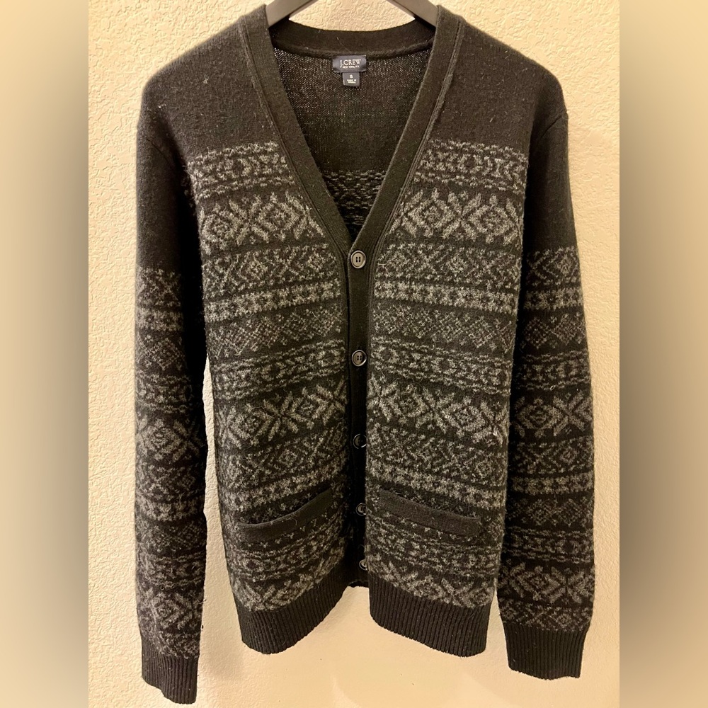 Vintage J.Crew Black Fairisle Cardigan - Lambs Wool - Size Small